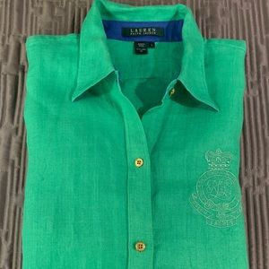 😍Ralph Lauren 100% Soft Linen Shirt👚Green Large